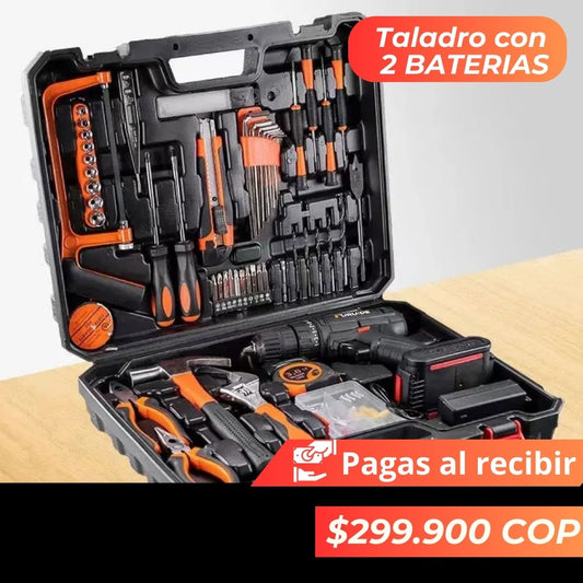 Caja herramienta 61 pcs + Taladro con 2 baterias